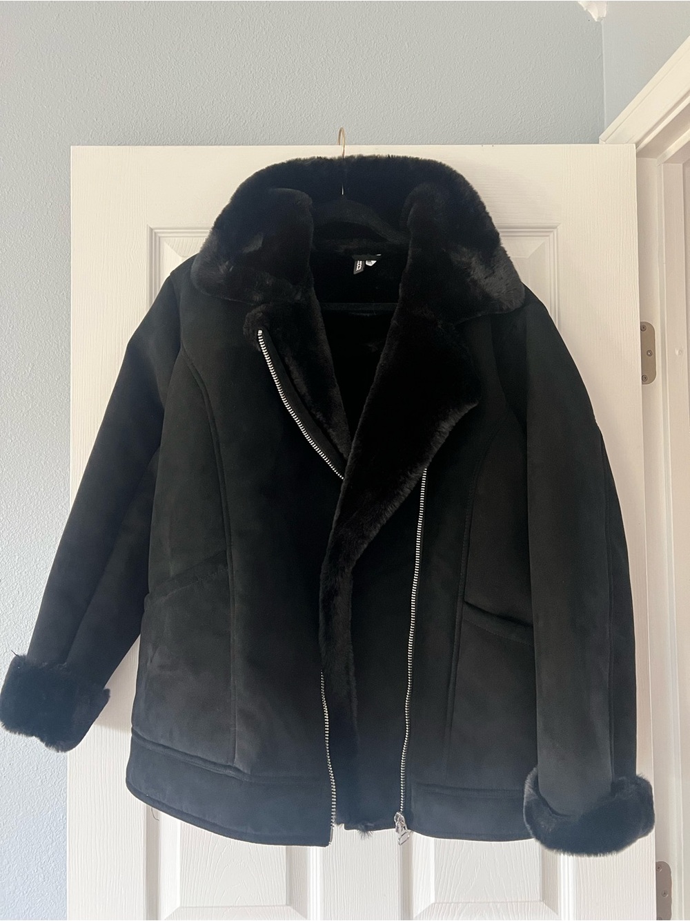 Divided Black Faux Shearling Bomber Jacket